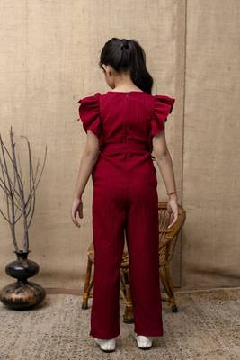 Red Viscose printed jumpsuit set for girls 4