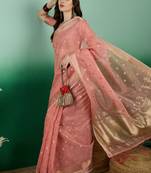 peach Khadi Organza Saree with Blouse