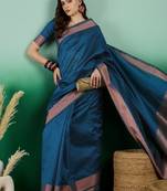 teal Khadi Organza Saree with Blouse