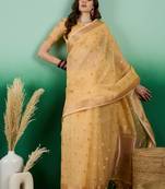 yellow Khadi Organza Saree with Blouse
