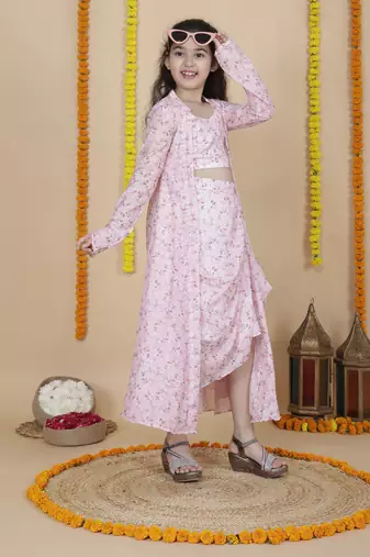 Girls designer skirt and top with shrug set