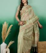 green Khadi Organza Saree with Blouse