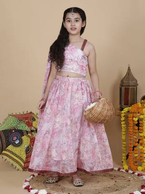 Girls wedding top and skirt set in pink 1
