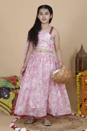 Girls wedding top and skirt set in pink
