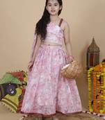 Girls wedding top and skirt set in pink