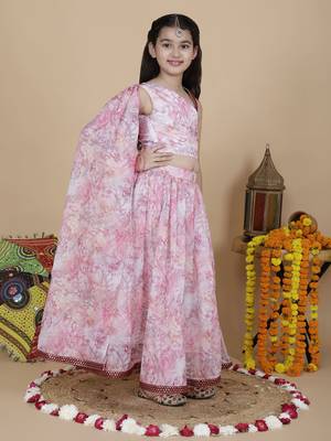 Girls wedding top and skirt set in pink 3