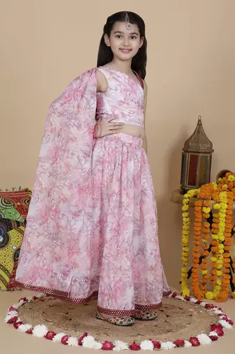 Girls wedding top and skirt set in pink