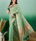 green Khadi Organza Saree with Blouse