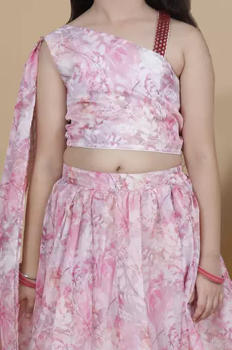 Girls wedding top and skirt set in pink
