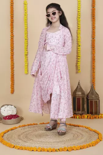 Girls designer skirt and top with shrug set