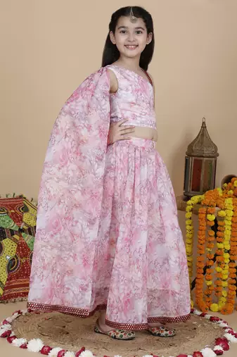 Girls wedding top and skirt set in pink