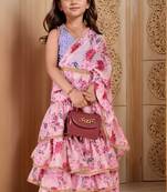 Pink floral printed lehenga with choli in multicolor for girls