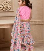 Pink floral printed lehenga with choli in multicolor for girls