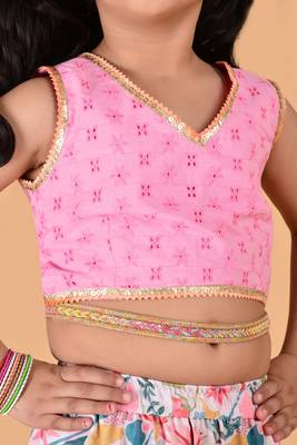 Pink floral printed lehenga with choli in multicolor for girls 2