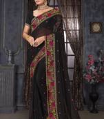  black resham cross embroidery georgette saree
