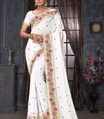 white resham cross embroidery georgette saree