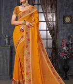  mustard resham cross embroidery georgette saree