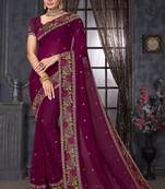  wine resham cross embroidery georgette saree