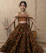 Brown printed lehenga choli with dupatta for girls