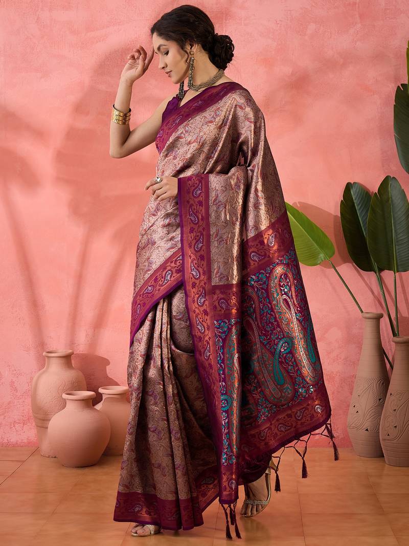 maroon Poly silk blend Saree with Blouse