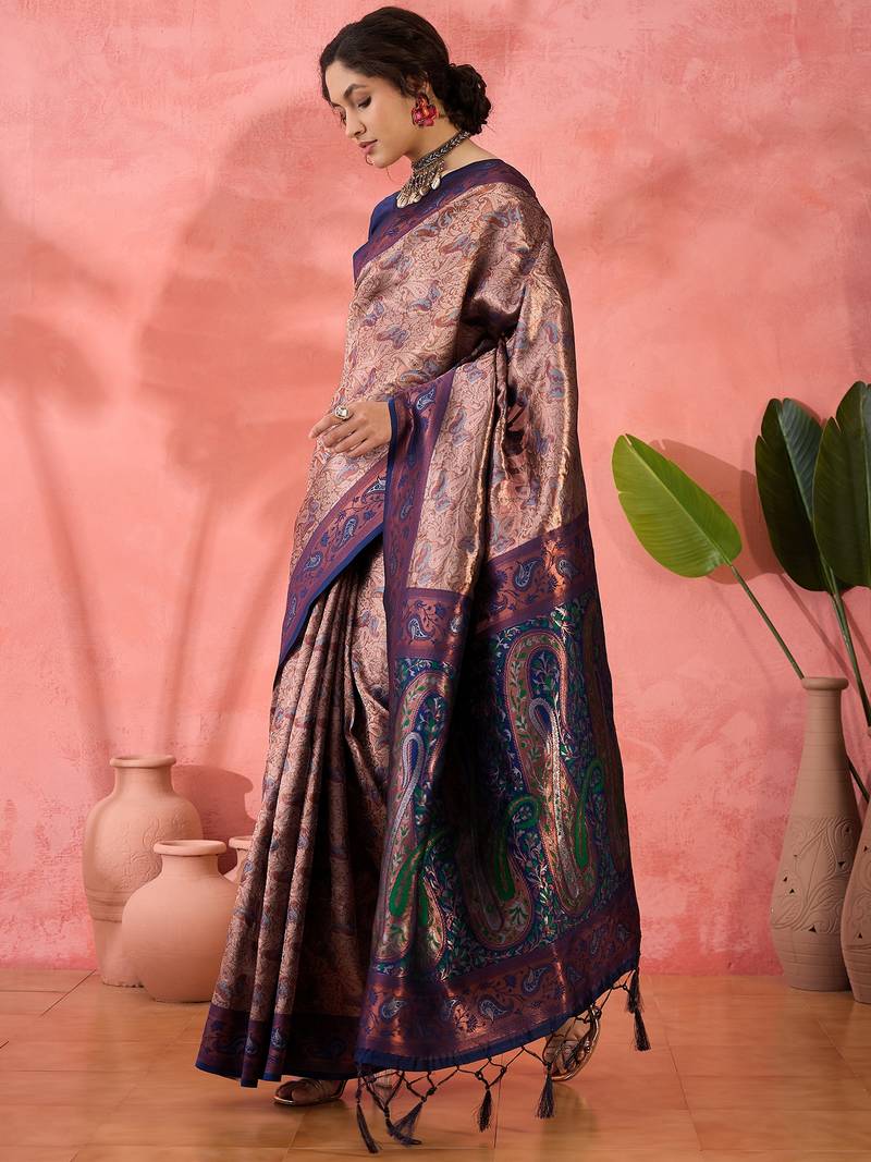navy blue Poly silk blend Saree with Blouse
