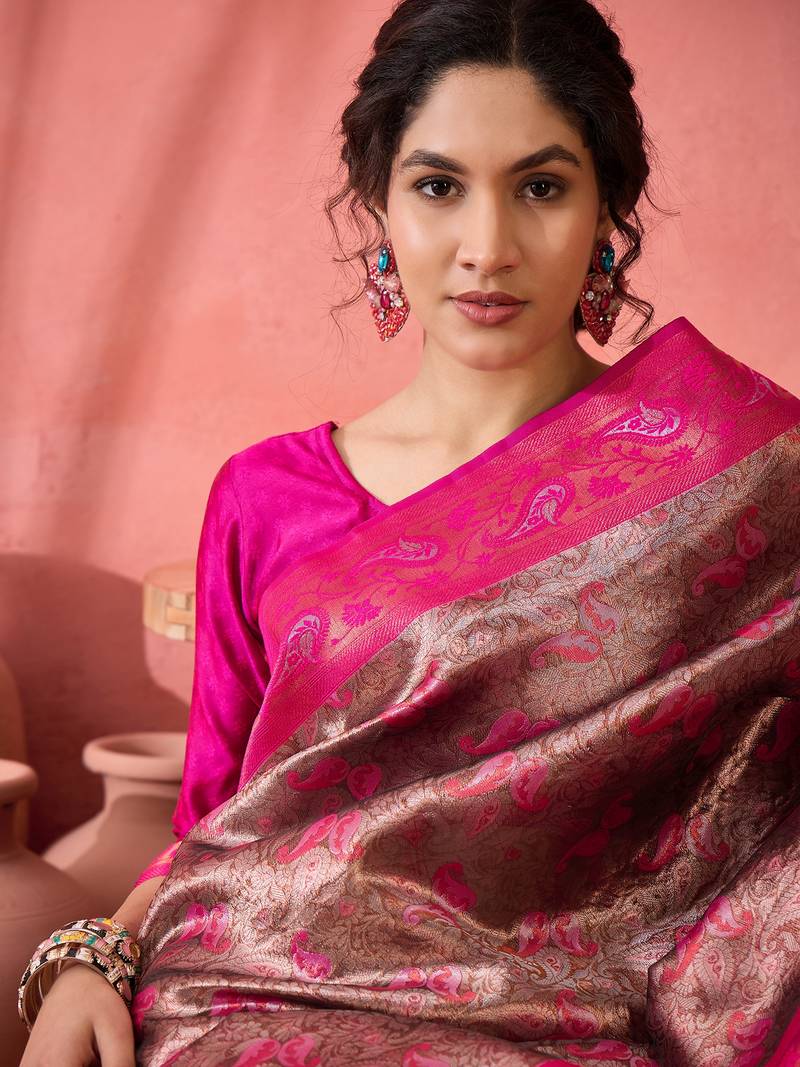 pink Poly silk blend Saree with Blouse
