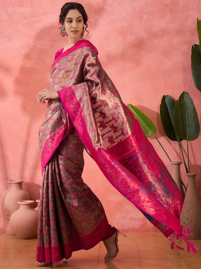 pink Poly silk blend Saree with Blouse