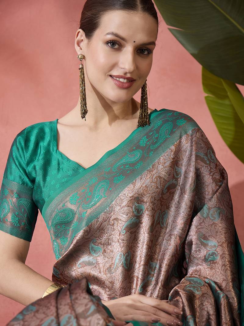 green Poly silk blend Saree with Blouse