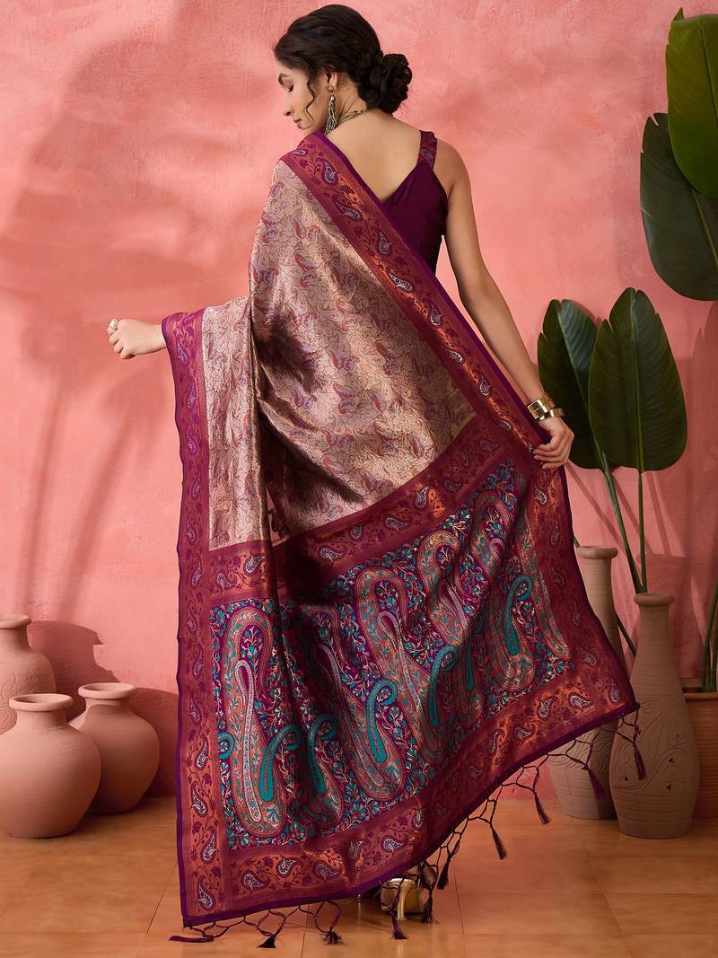 maroon Poly silk blend Saree with Blouse