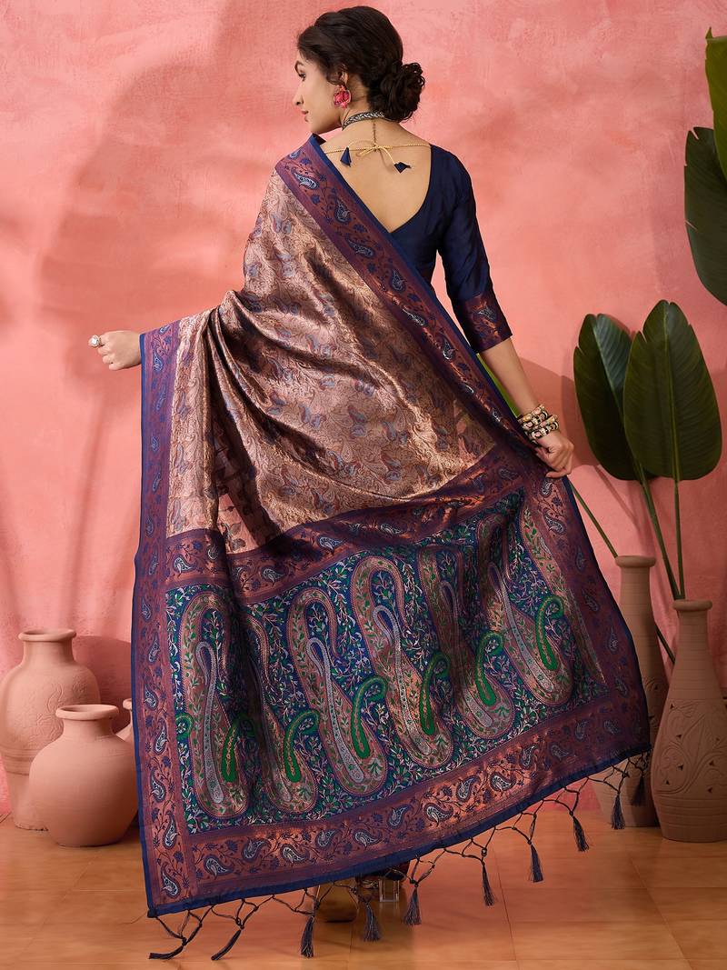 navy blue Poly silk blend Saree with Blouse