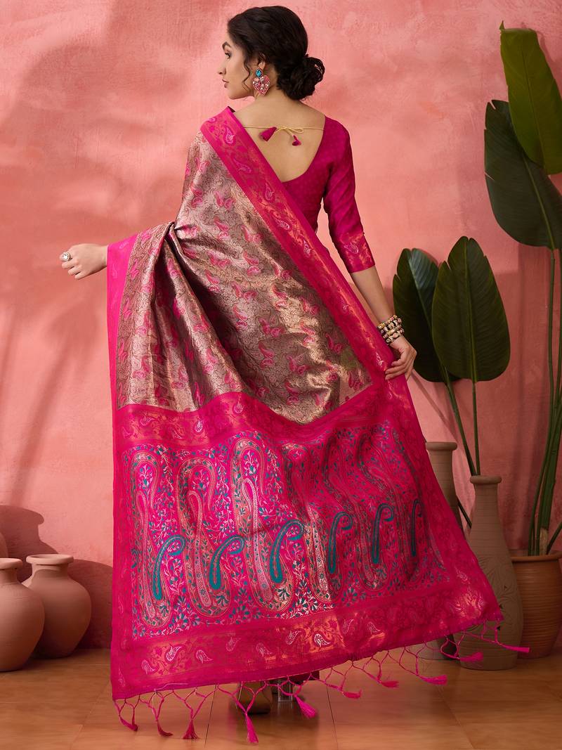 pink Poly silk blend Saree with Blouse