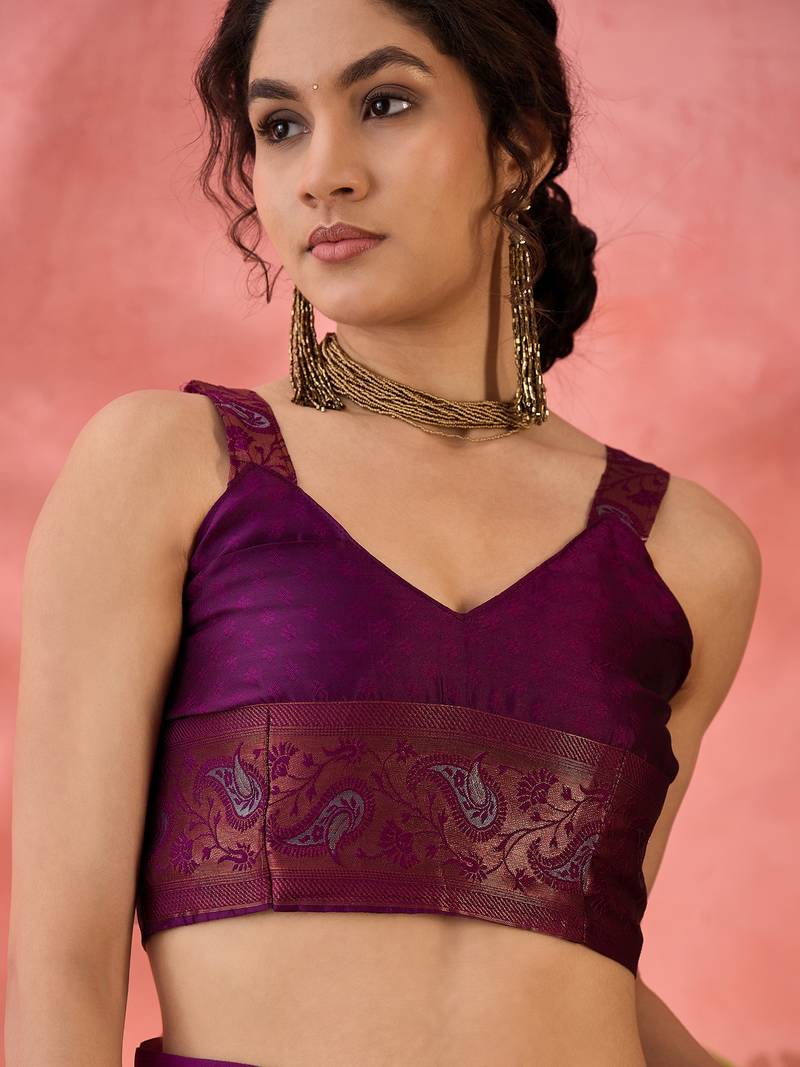 maroon Poly silk blend Saree with Blouse