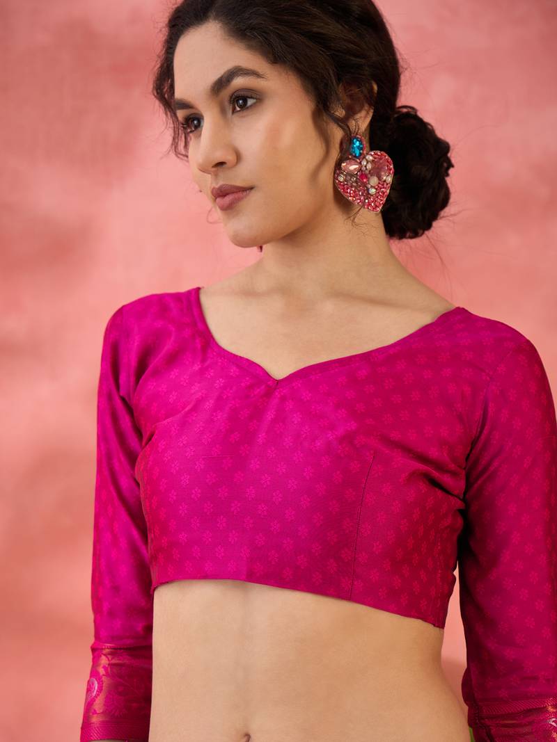 pink Poly silk blend Saree with Blouse