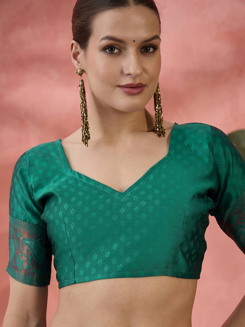 green Poly silk blend Saree with Blouse