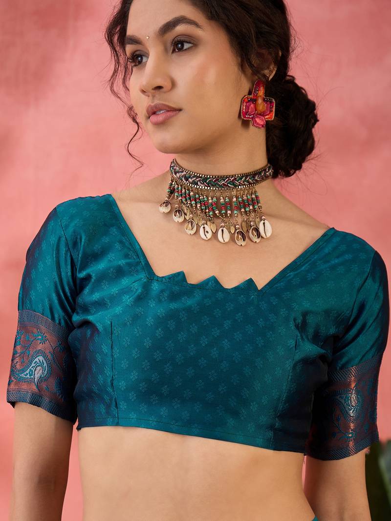 teal Poly silk blend Saree with Blouse
