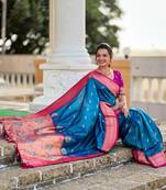 Blue Soft Paithani Silk Blend Saree
