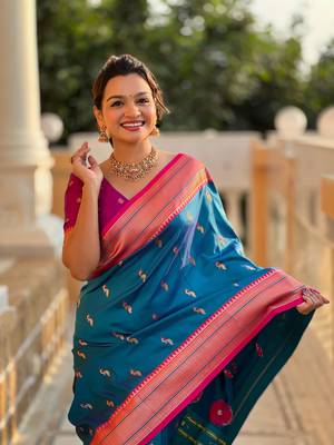Blue Soft Paithani Silk Blend Saree 2