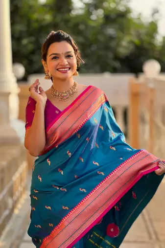 Blue Soft Paithani Silk Blend Saree