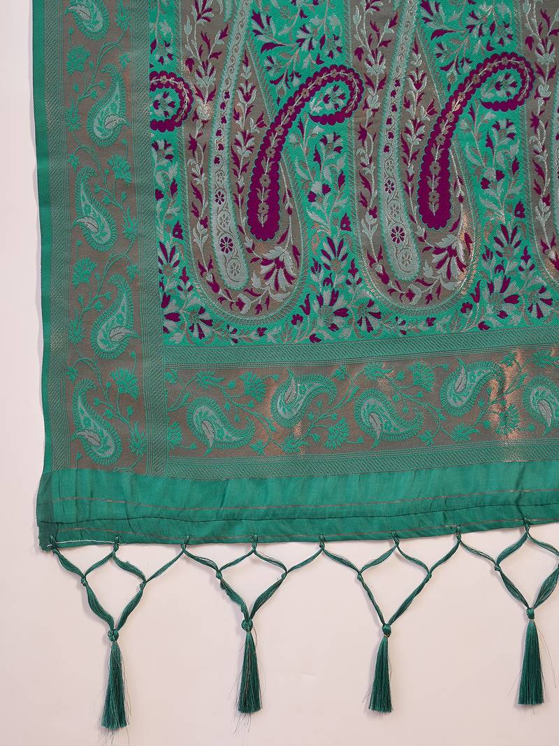 green Poly silk blend Saree with Blouse