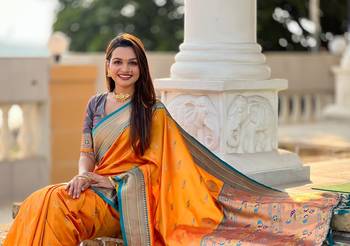 Orange Soft Paithani Silk Blend Saree 1