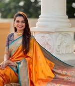 Orange Soft Paithani Silk Blend Saree
