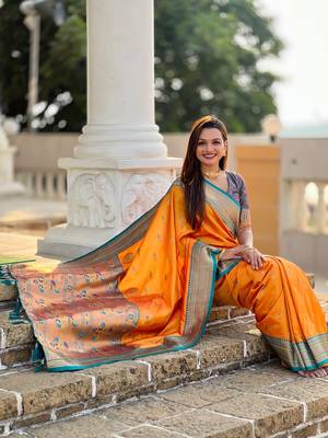 Orange Soft Paithani Silk Blend Saree 3
