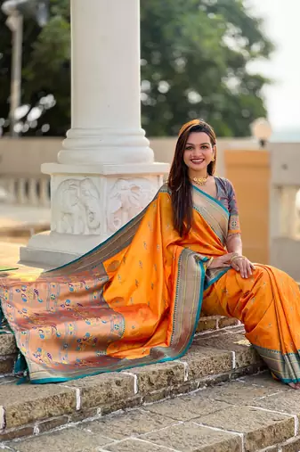 Orange Soft Paithani Silk Blend Saree