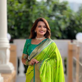 Parrot Green Soft Paithani Silk Blend Saree 1