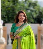 Parrot Green Soft Paithani Silk Blend Saree