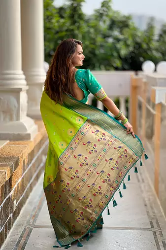 Parrot Green Soft Paithani Silk Blend Saree