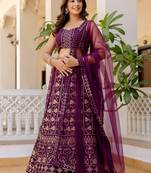 Wine Georgette Lehenga Choli with Sequins Embroidery