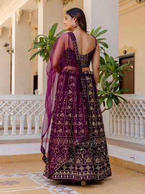 Wine Georgette Lehenga Choli with Sequins Embroidery 3