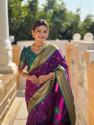 Plum Soft Paithani Silk Blend Saree 2
