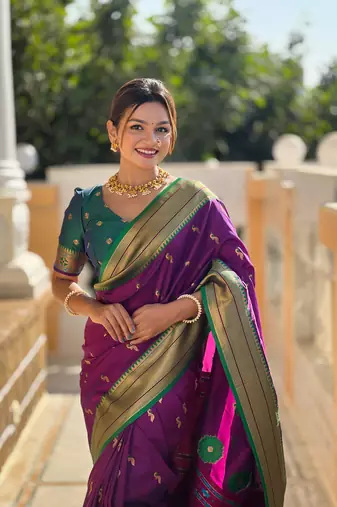 Plum Soft Paithani Silk Blend Saree